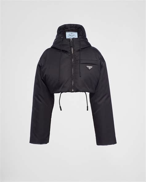 prada hooded down jacket|Prada black cropped puffer jacket.